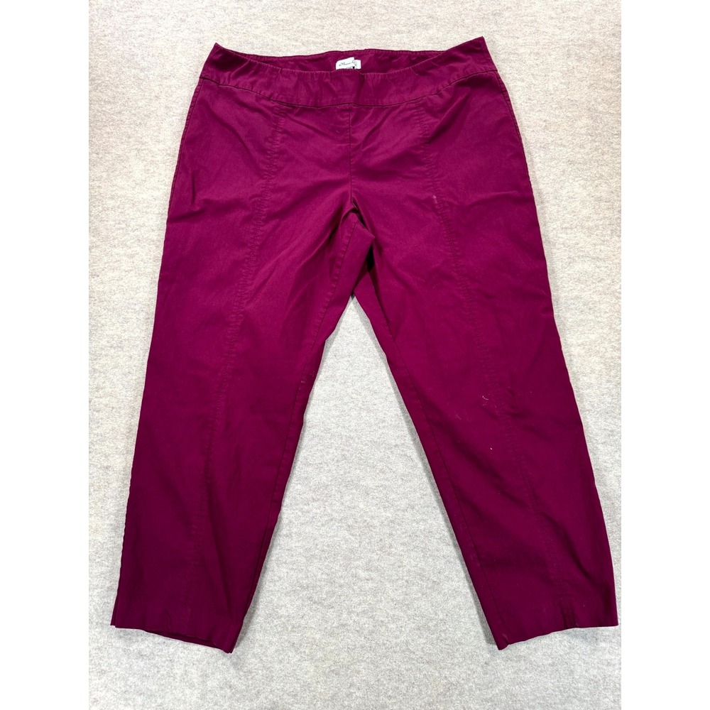 Meera Lane Pants Womens 28W Maroon High Rise Casual Ankle Straight Leg Pull On